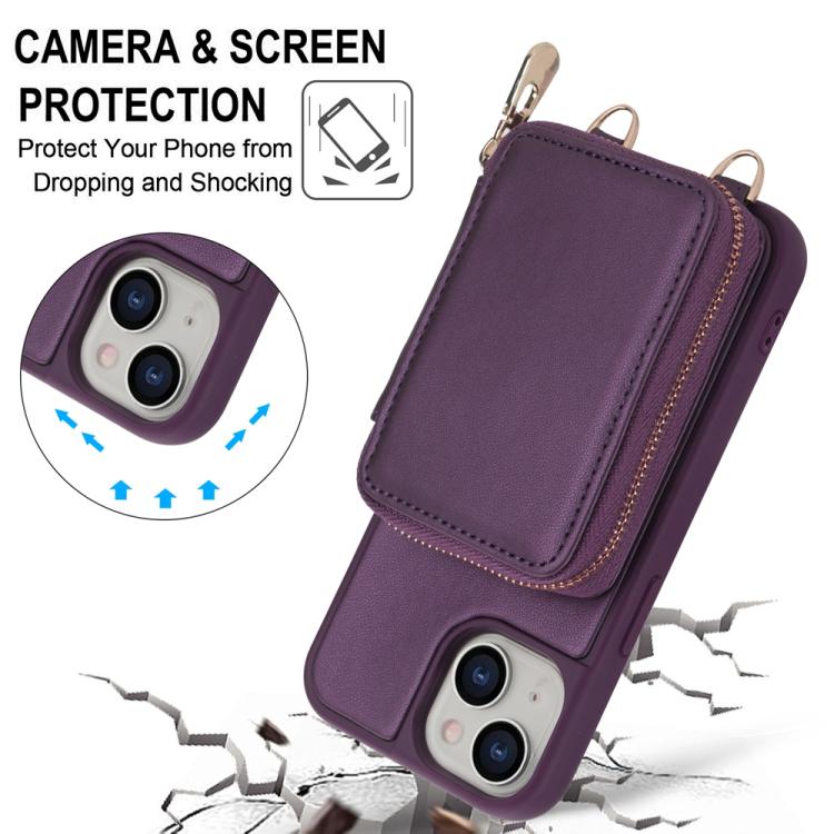 For iPhone 15 Crossbody Zipper RFID Card Bag Phone Case
