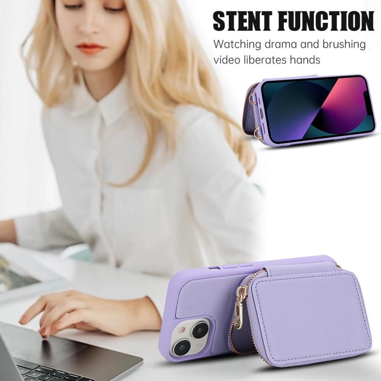 For iPhone 15 Crossbody Zipper RFID Card Bag Phone Case