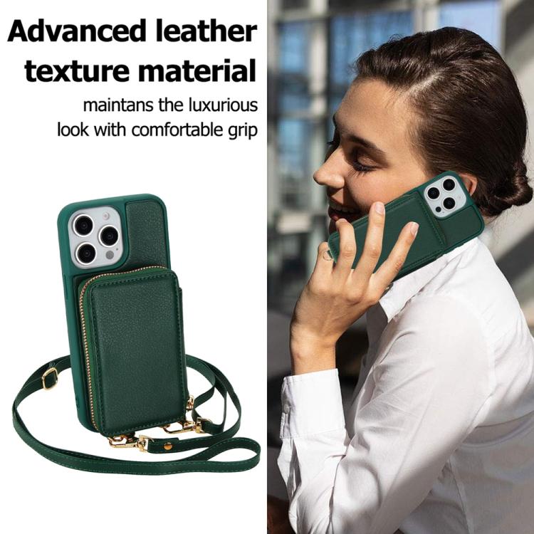 For iPhone 14 Pro Max Crossbody Zipper RFID Card Bag Phone Case