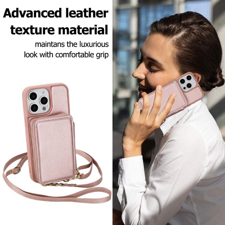 For iPhone 14 Pro Max Crossbody Zipper RFID Card Bag Phone Case