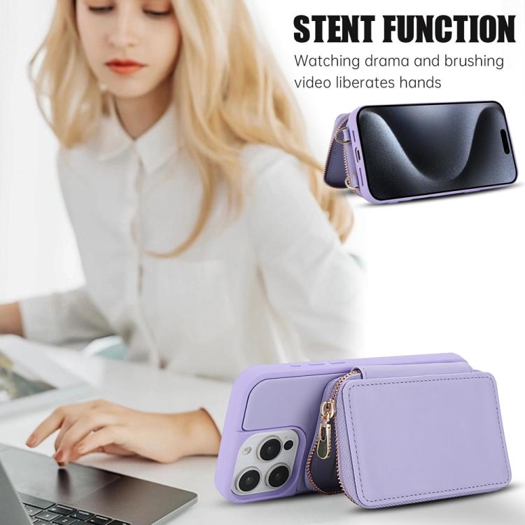 For iPhone 14 Pro Max Crossbody Zipper RFID Card Bag Phone Case