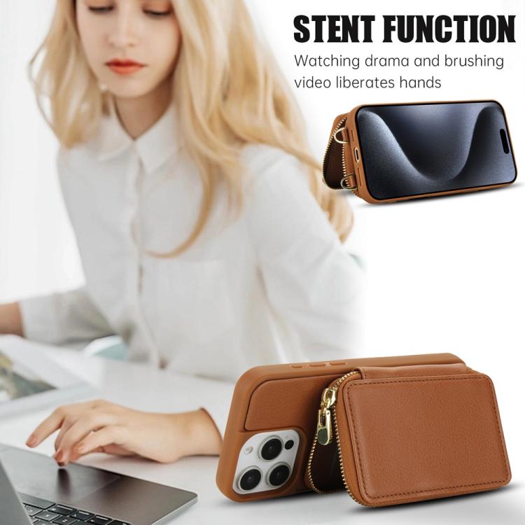 For iPhone 14 Pro Max Crossbody Zipper RFID Card Bag Phone Case