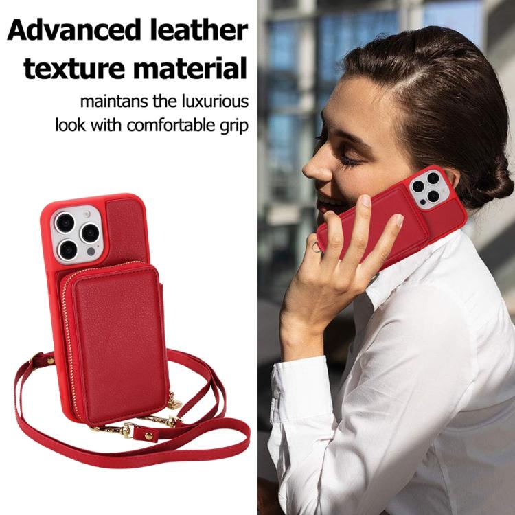 For iPhone 14 Pro Crossbody Zipper RFID Card Bag Phone Case