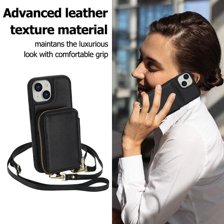 For iPhone 14 / 13 Crossbody Zipper RFID Card Bag Phone Case