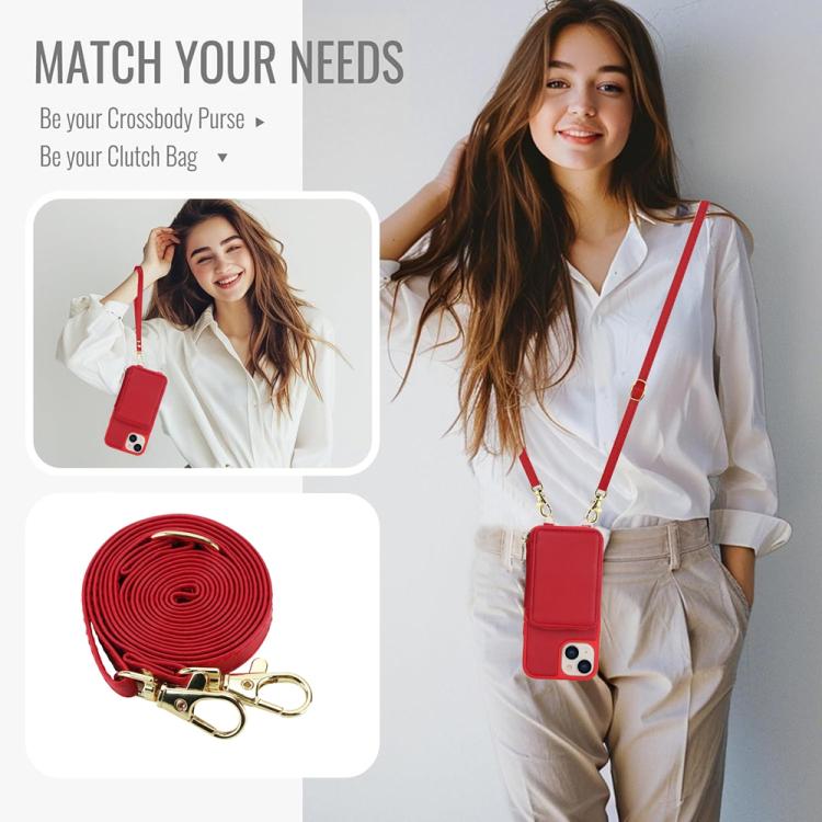 For iPhone 14 / 13 Crossbody Zipper RFID Card Bag Phone Case