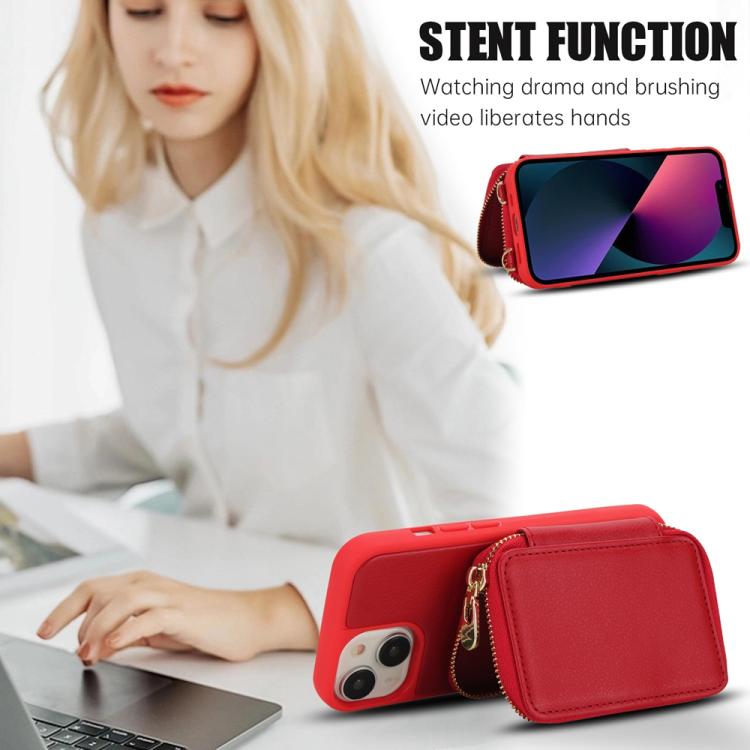 For iPhone 14 / 13 Crossbody Zipper RFID Card Bag Phone Case