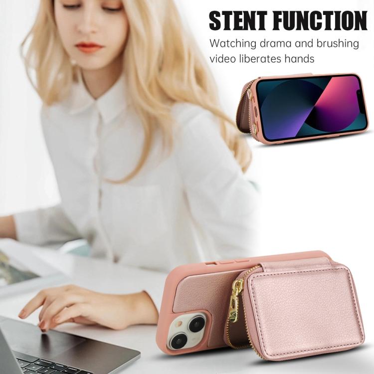 For iPhone 14 / 13 Crossbody Zipper RFID Card Bag Phone Case