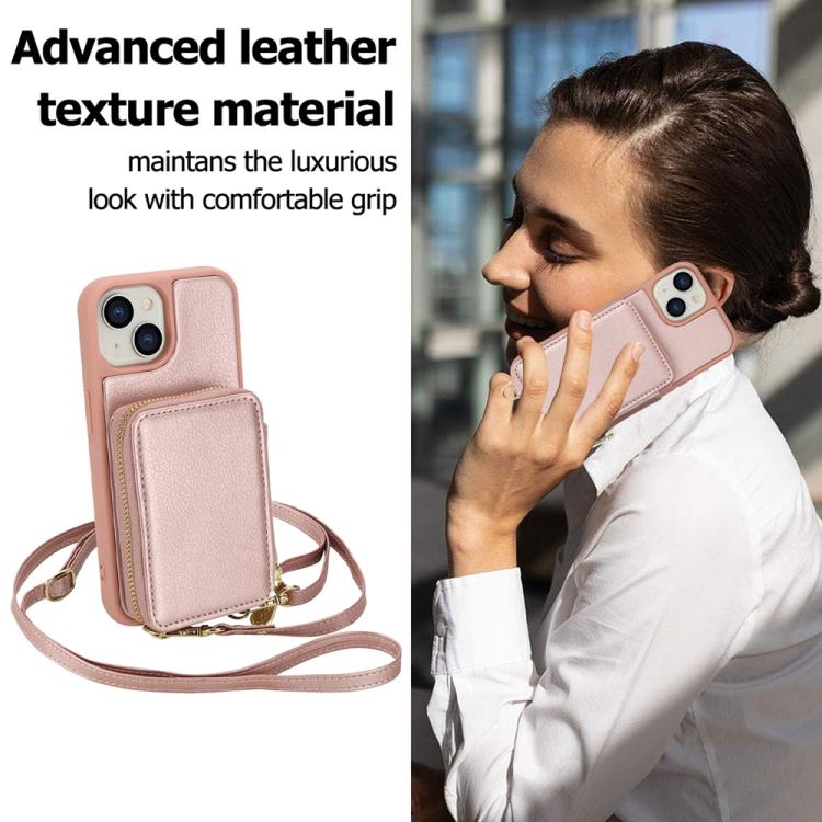 For iPhone 14 / 13 Crossbody Zipper RFID Card Bag Phone Case