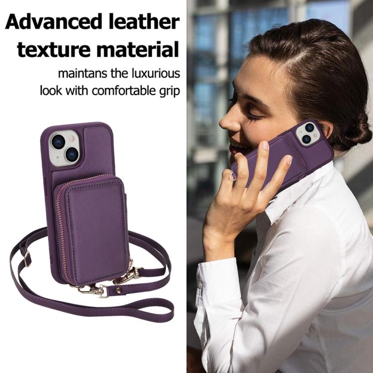 For iPhone 14 / 13 Crossbody Zipper RFID Card Bag Phone Case