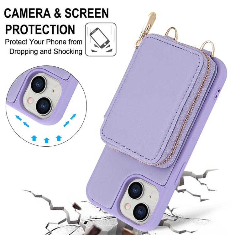 For iPhone 14 / 13 Crossbody Zipper RFID Card Bag Phone Case