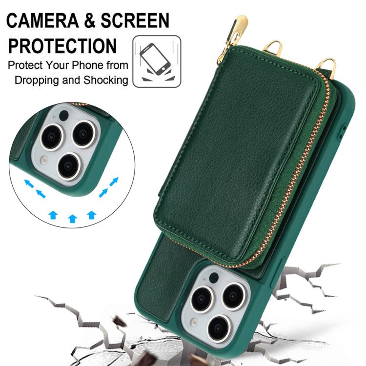 For iPhone 13 Pro Max Crossbody Zipper RFID Card Bag Phone Case