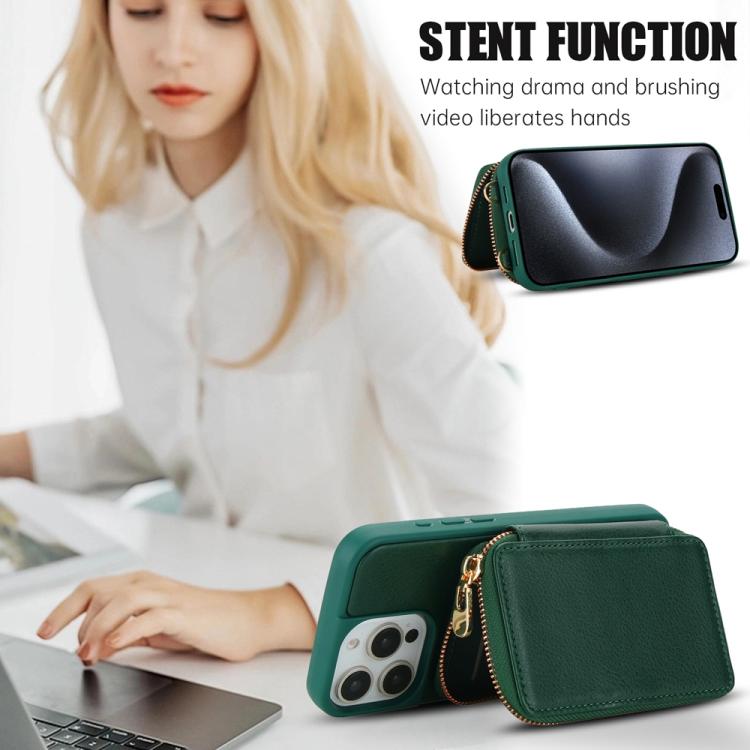 For iPhone 13 Pro Max Crossbody Zipper RFID Card Bag Phone Case