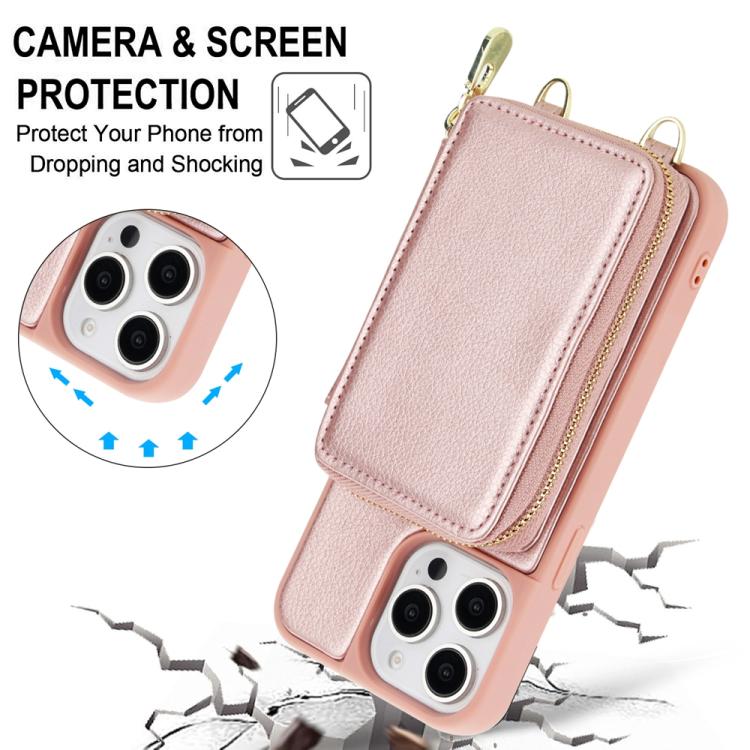 For iPhone 13 Pro Max Crossbody Zipper RFID Card Bag Phone Case
