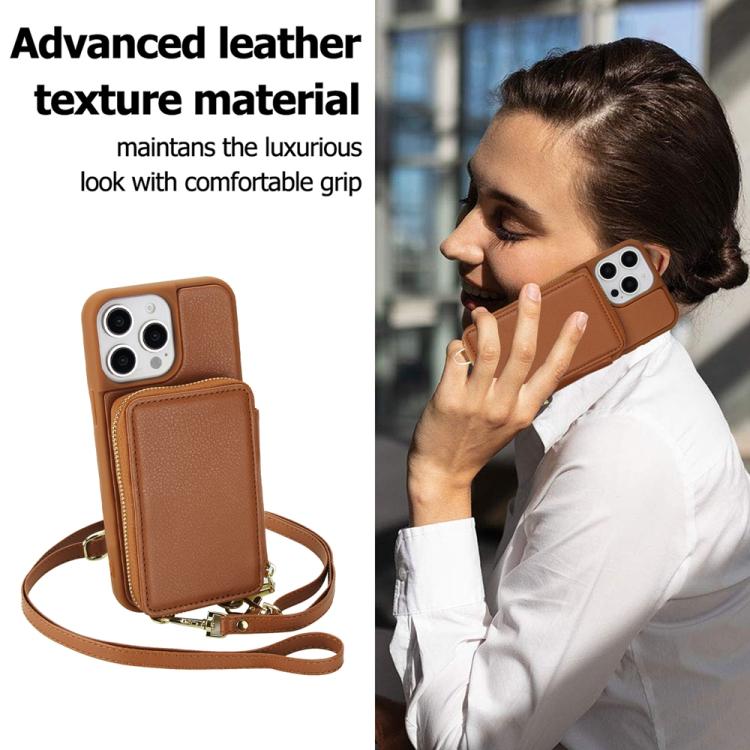 For iPhone 13 Pro Max Crossbody Zipper RFID Card Bag Phone Case