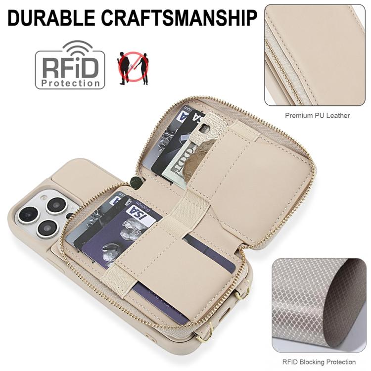 For iPhone 13 Pro Crossbody Zipper RFID Card Bag Phone Case