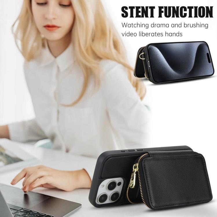 For iPhone 13 Pro Crossbody Zipper RFID Card Bag Phone Case
