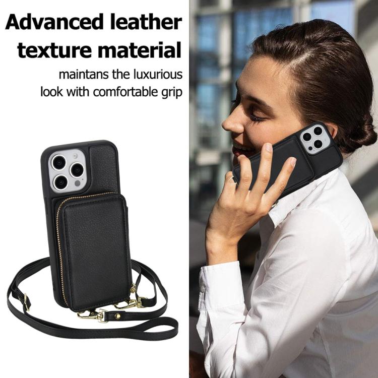 For iPhone 13 Pro Crossbody Zipper RFID Card Bag Phone Case