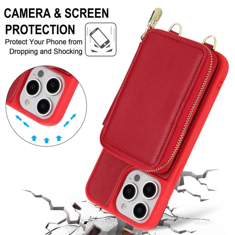 For iPhone 13 Pro Crossbody Zipper RFID Card Bag Phone Case