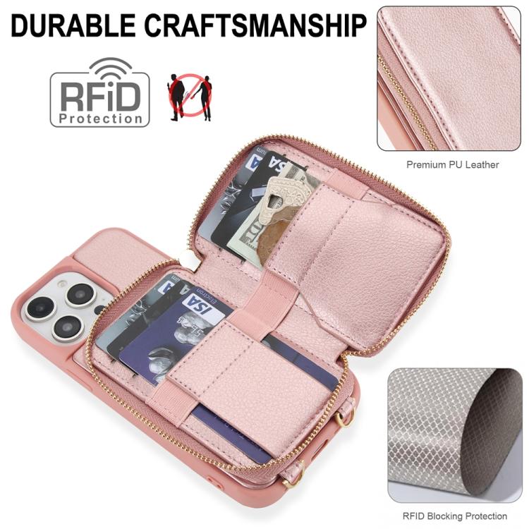 For iPhone 13 Pro Crossbody Zipper RFID Card Bag Phone Case