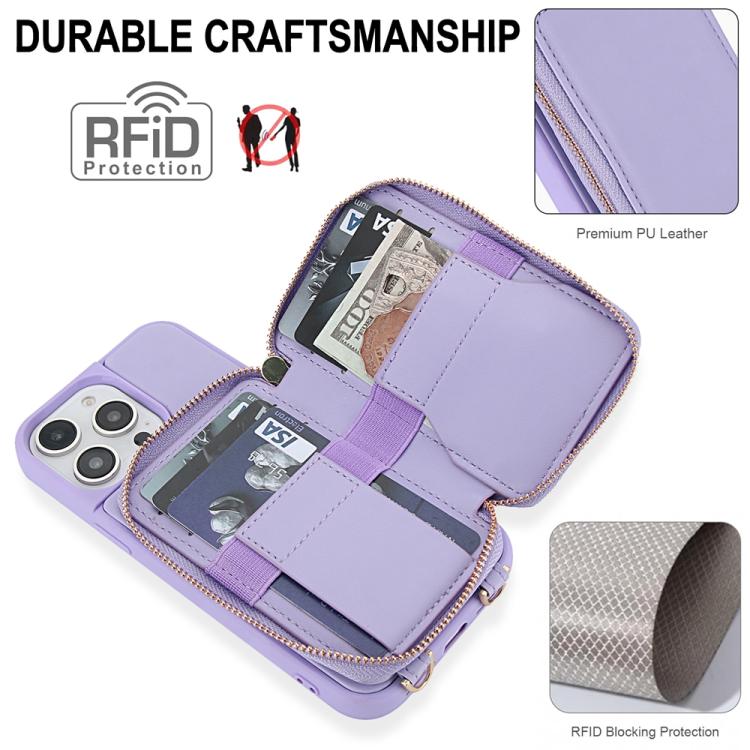 For iPhone 13 Pro Crossbody Zipper RFID Card Bag Phone Case