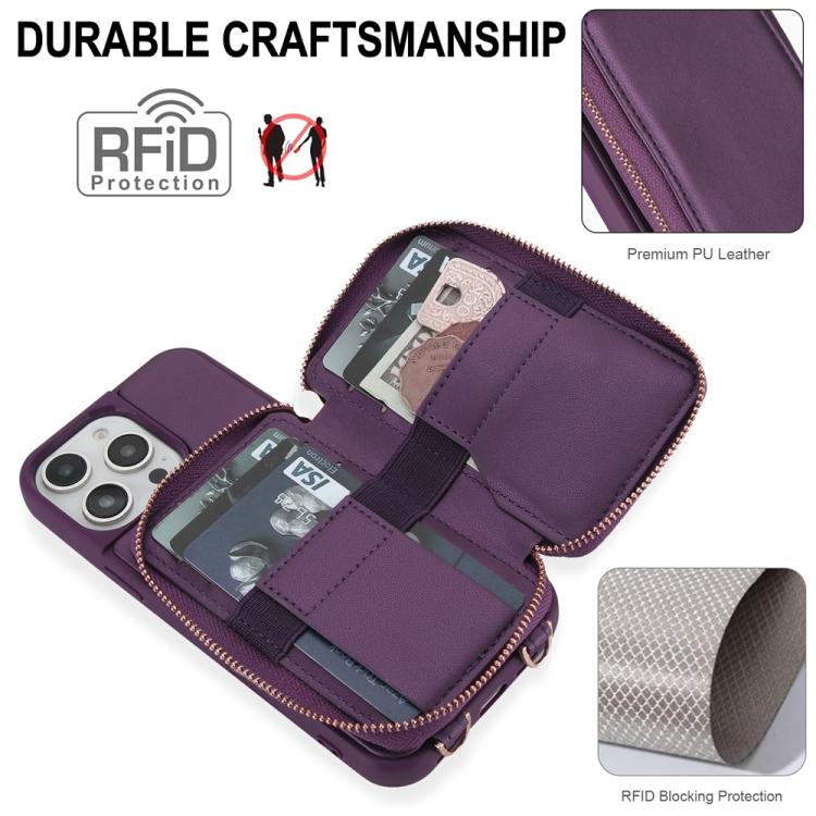 For iPhone 12 Pro Max Crossbody Zipper RFID Card Bag Phone Case
