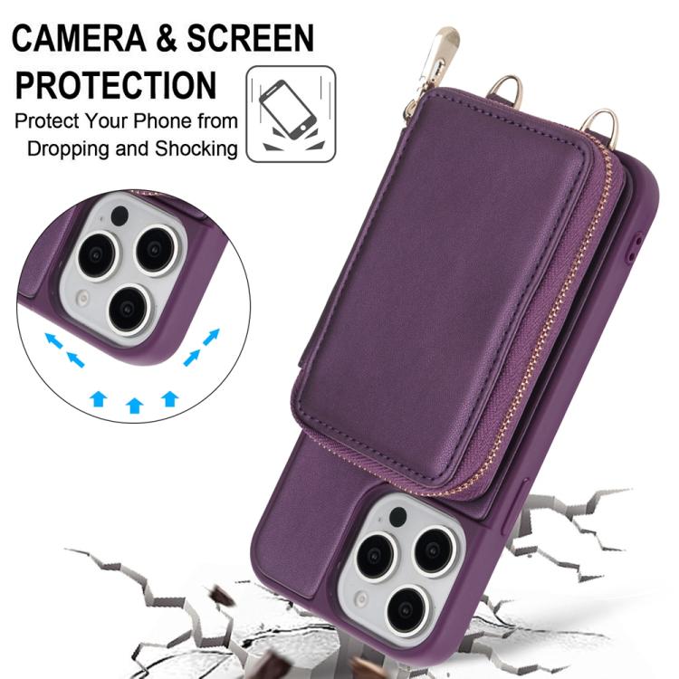 For iPhone 12 Pro Max Crossbody Zipper RFID Card Bag Phone Case