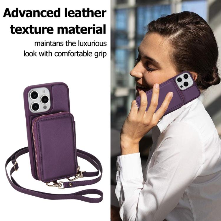 For iPhone 12 Pro Max Crossbody Zipper RFID Card Bag Phone Case