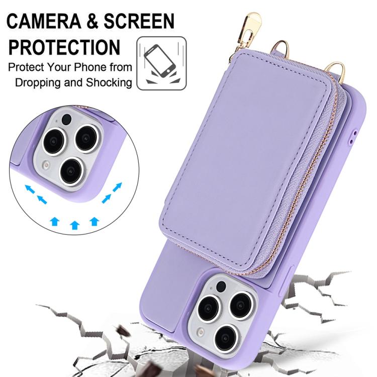 For iPhone 12 Pro Max Crossbody Zipper RFID Card Bag Phone Case