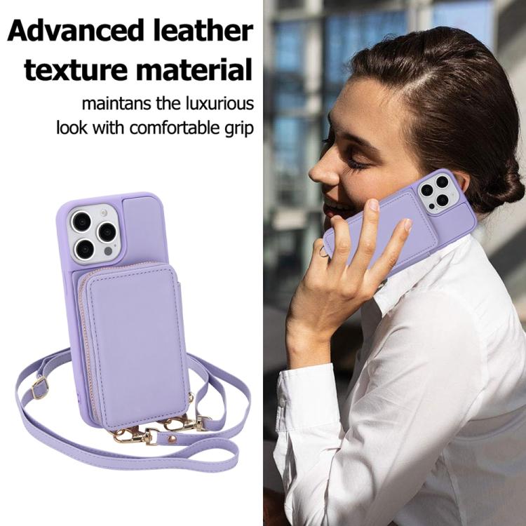 For iPhone 12 Pro Max Crossbody Zipper RFID Card Bag Phone Case