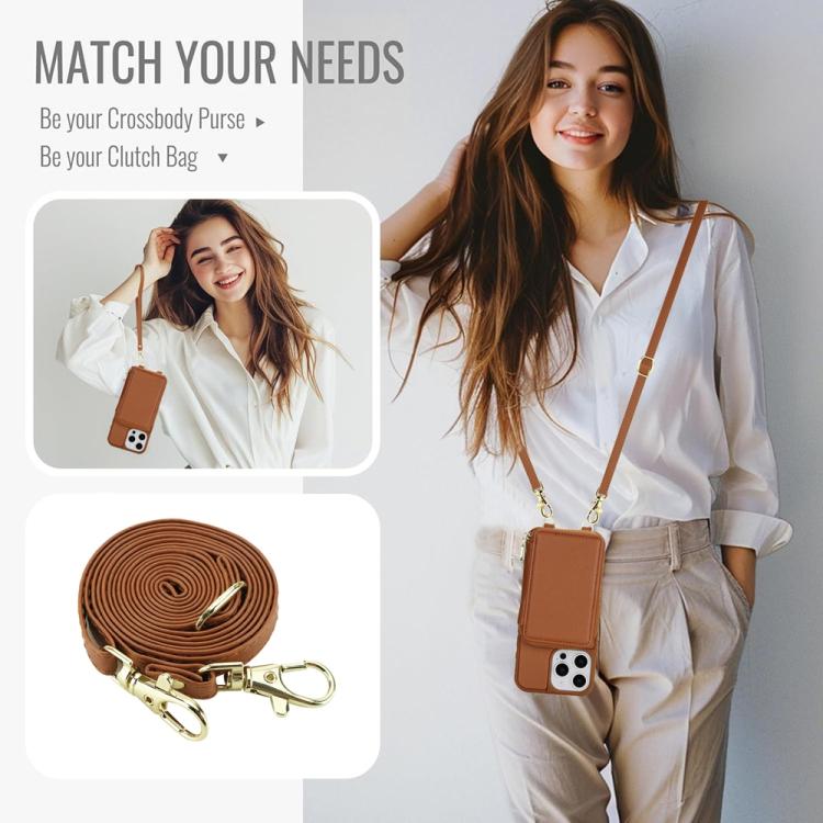 For iPhone 12 Pro Max Crossbody Zipper RFID Card Bag Phone Case