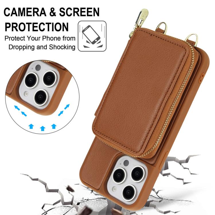 For iPhone 12 Pro Max Crossbody Zipper RFID Card Bag Phone Case
