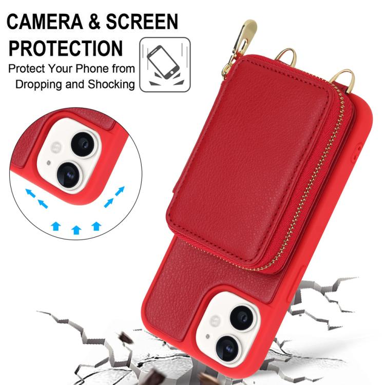 For iPhone 12 / 12 Pro Crossbody Zipper RFID Card Bag Phone Case