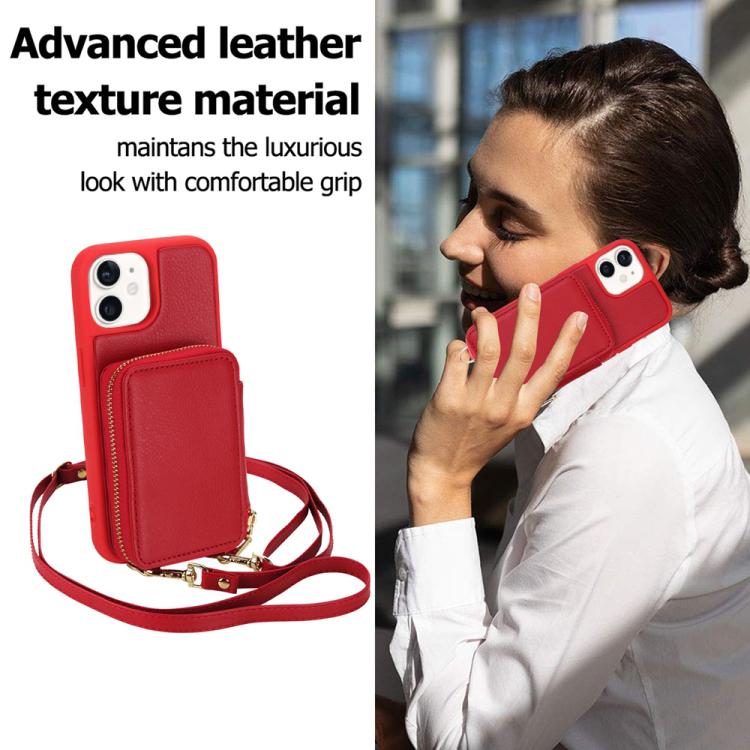 For iPhone 12 / 12 Pro Crossbody Zipper RFID Card Bag Phone Case