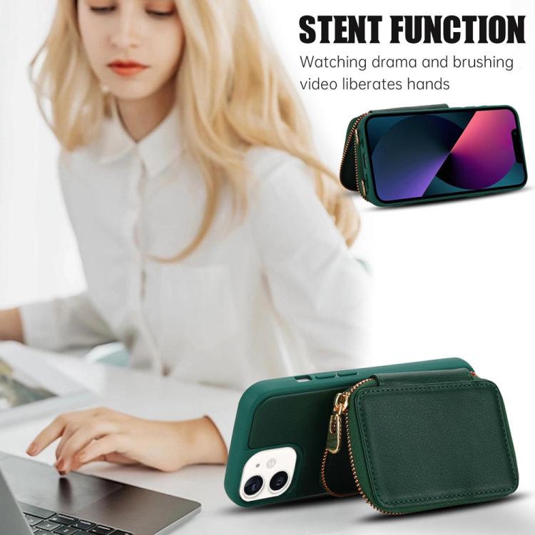 For iPhone 12 / 12 Pro Crossbody Zipper RFID Card Bag Phone Case