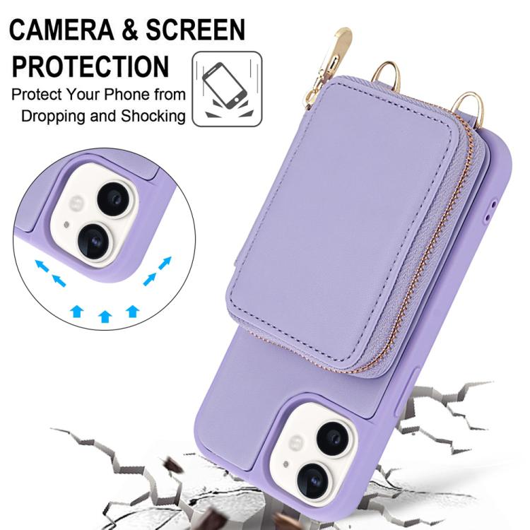 For iPhone 12 / 12 Pro Crossbody Zipper RFID Card Bag Phone Case