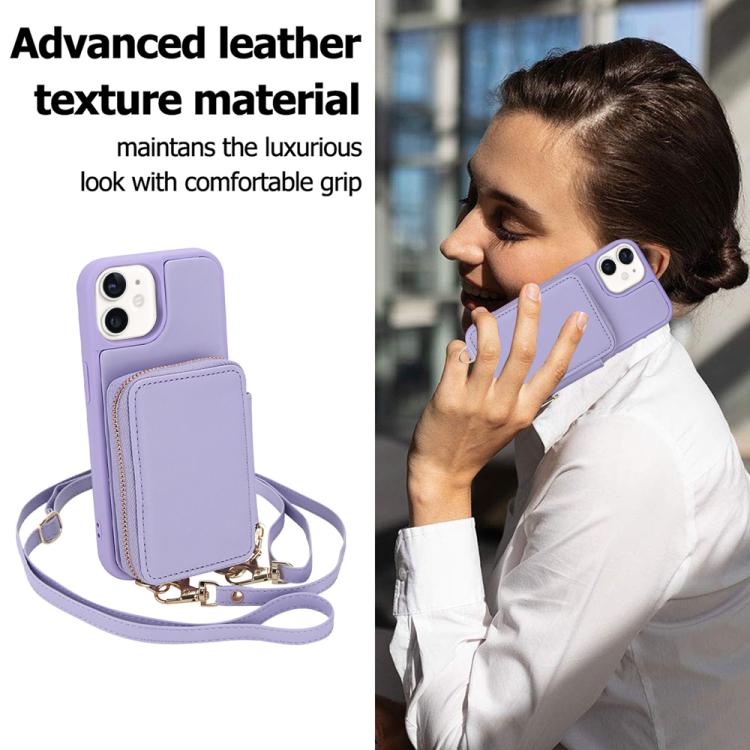 For iPhone 12 / 12 Pro Crossbody Zipper RFID Card Bag Phone Case