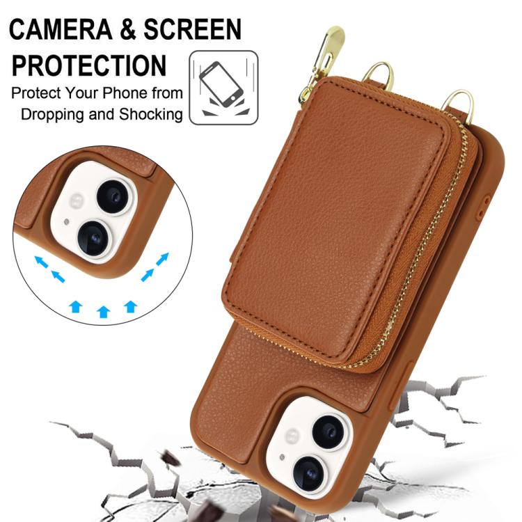 For iPhone 12 / 12 Pro Crossbody Zipper RFID Card Bag Phone Case