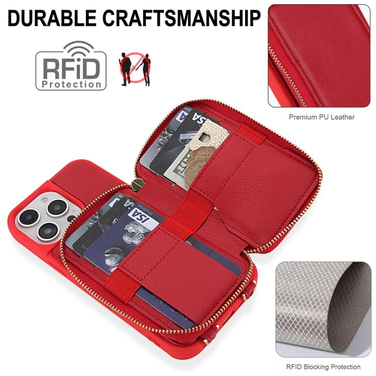 For iPhone 11 Pro Max Crossbody Zipper RFID Card Bag Phone Case