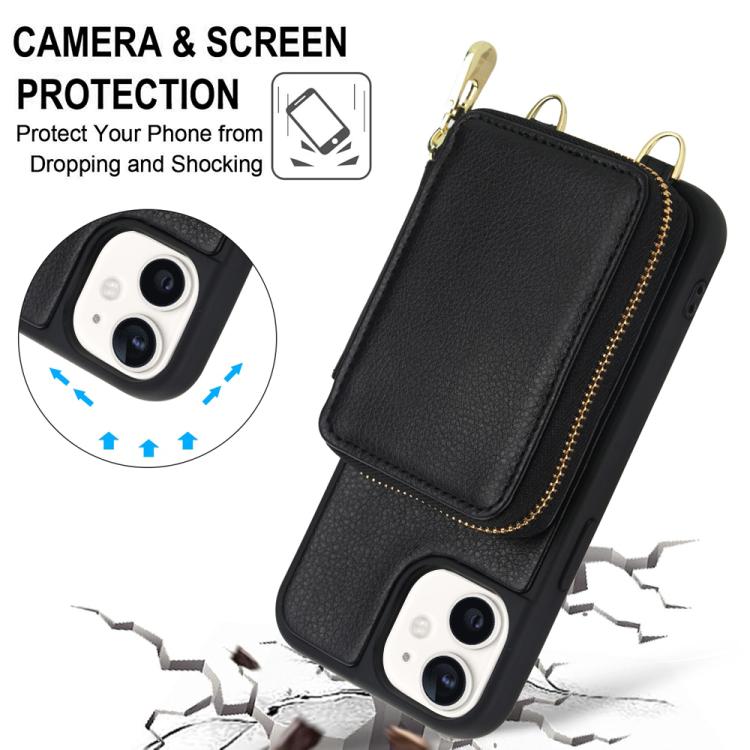 For iPhone 11 Crossbody Zipper RFID Card Bag Phone Case