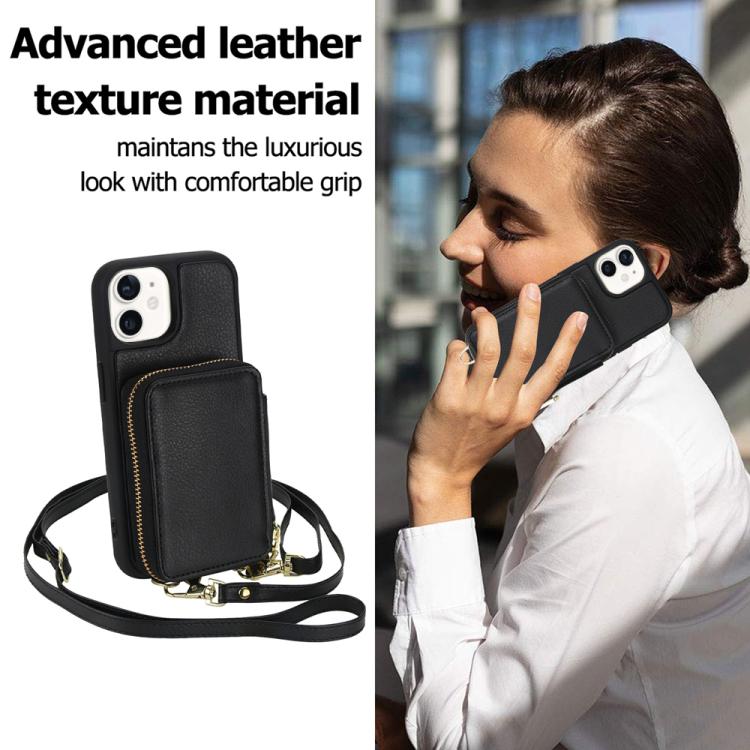 For iPhone 11 Crossbody Zipper RFID Card Bag Phone Case