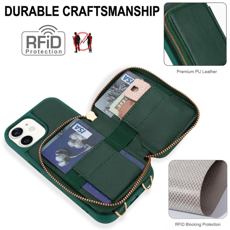For iPhone 11 Crossbody Zipper RFID Card Bag Phone Case