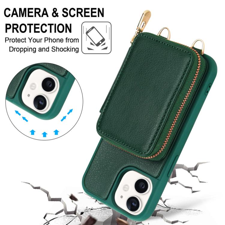 For iPhone 11 Crossbody Zipper RFID Card Bag Phone Case