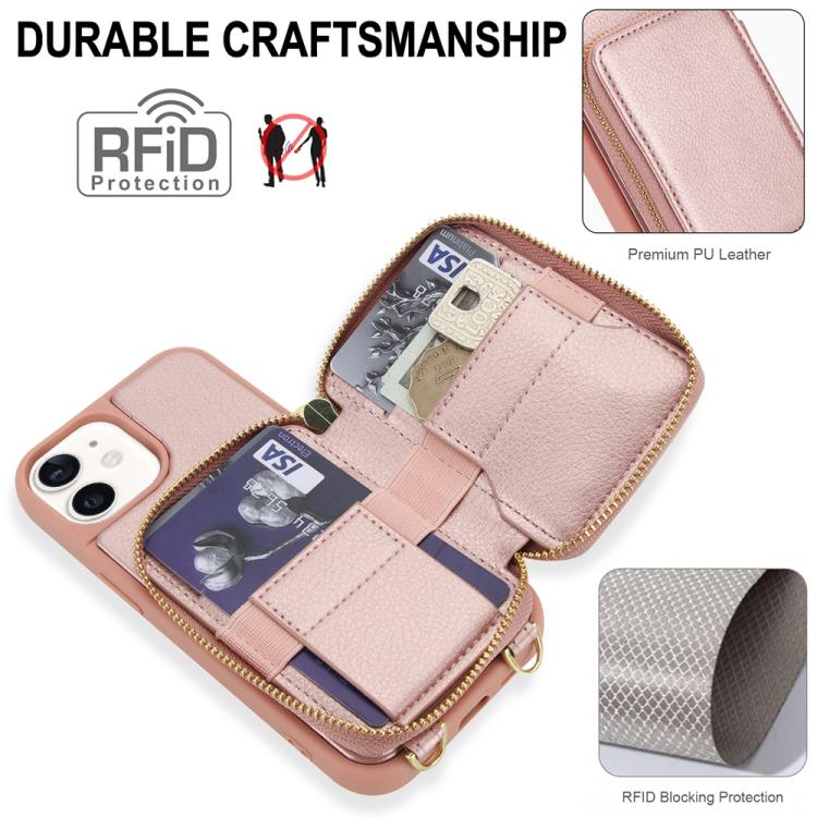 For iPhone 11 Crossbody Zipper RFID Card Bag Phone Case