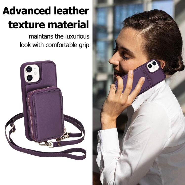 For iPhone 11 Crossbody Zipper RFID Card Bag Phone Case