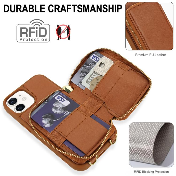 For iPhone 11 Crossbody Zipper RFID Card Bag Phone Case