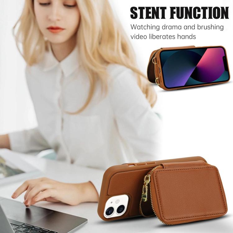 For iPhone 11 Crossbody Zipper RFID Card Bag Phone Case