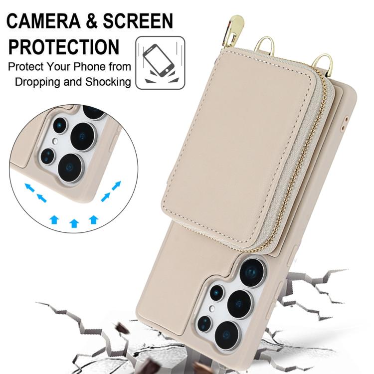 For Samsung Galaxy S24 Ultra 5G Crossbody Zipper RFID Card Bag Phone Case