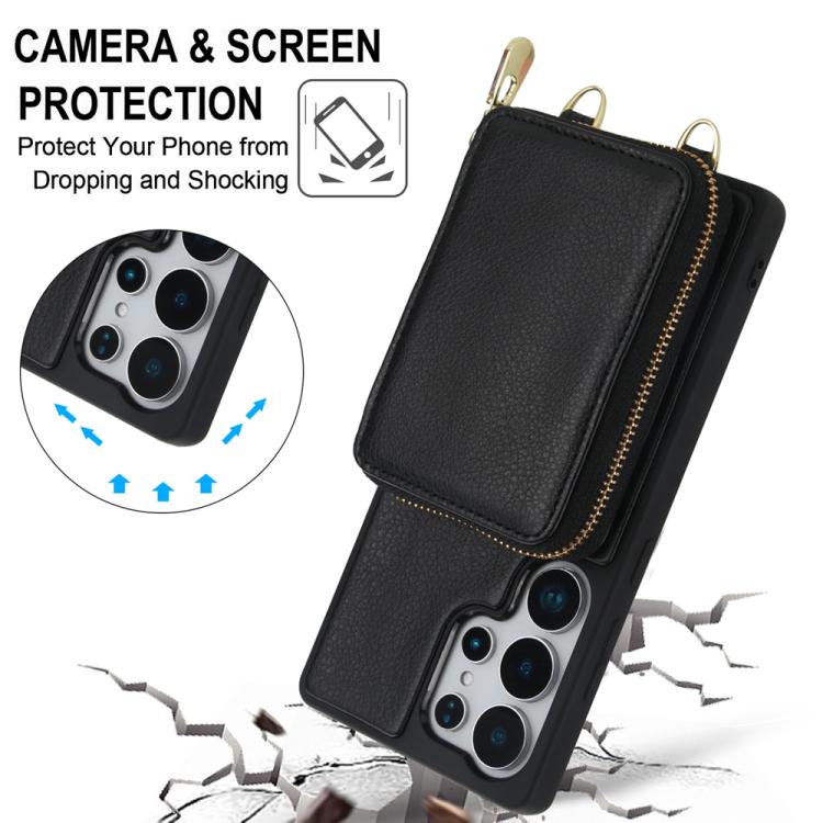 For Samsung Galaxy S24 Ultra 5G Crossbody Zipper RFID Card Bag Phone Case