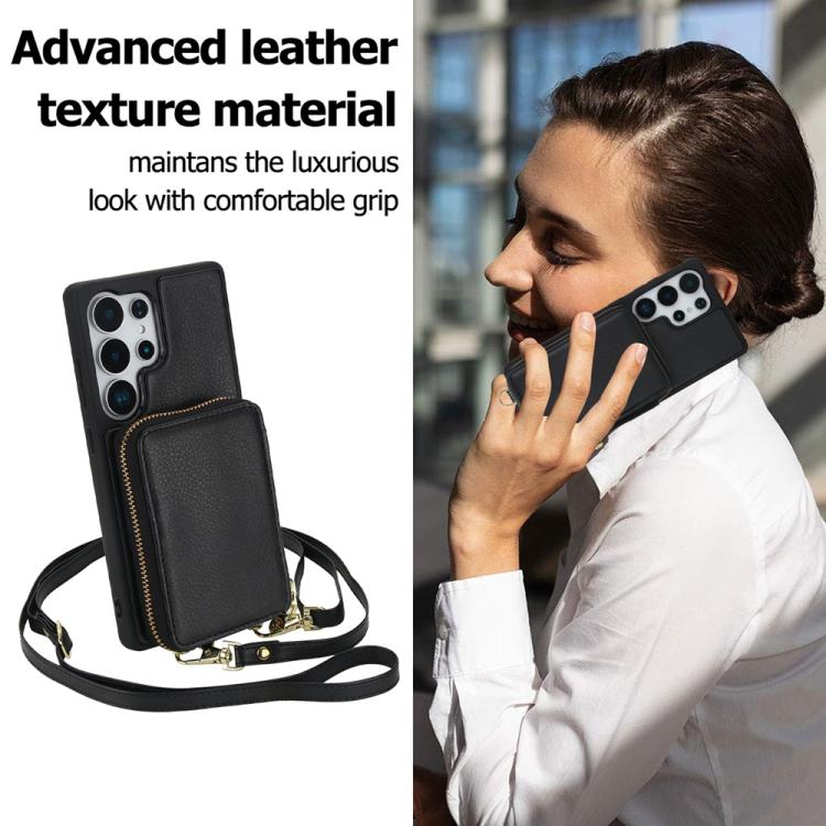 For Samsung Galaxy S24 Ultra 5G Crossbody Zipper RFID Card Bag Phone Case