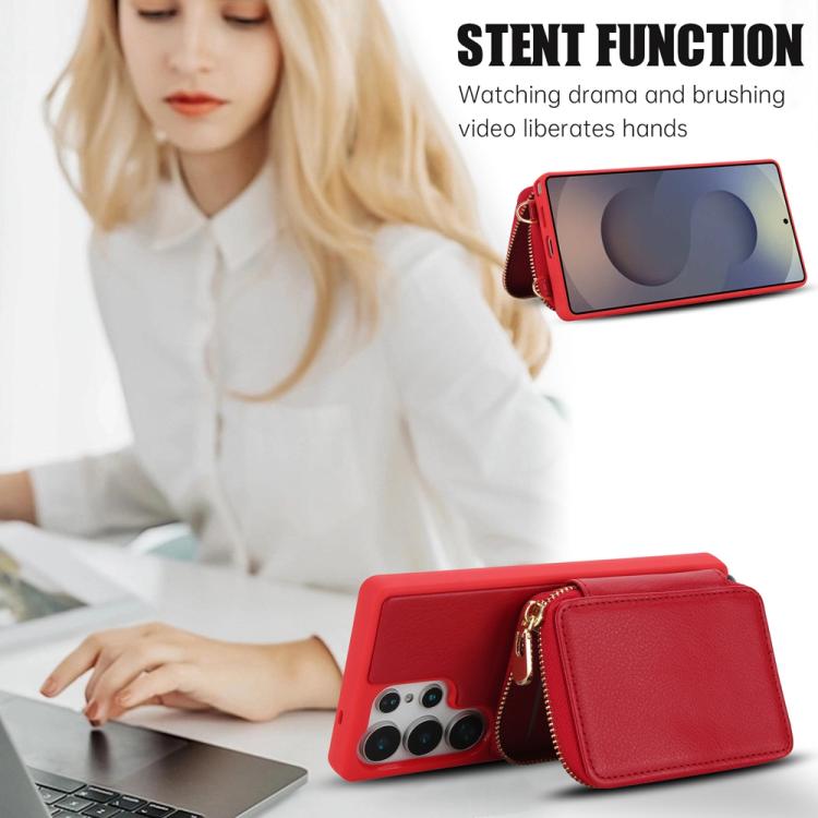 For Samsung Galaxy S24 Ultra 5G Crossbody Zipper RFID Card Bag Phone Case